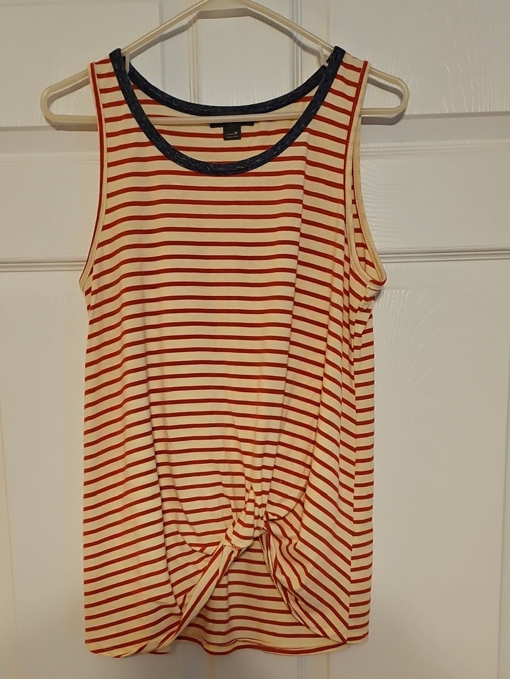 Eddie Bauer Red & Cream Striped Knot-Front Tank